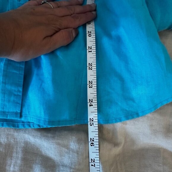 Hiho Designed in Tortola Button Up Top Womens Sz M Turquoise 100% Linen Coastal - Picture 11 of 11
